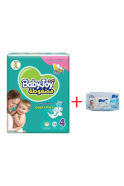 BabyJoy Baby Joy Diapers Box Size 4 74 Pieces + Bambino Wipes Box