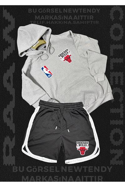 Minikelya Chigago Bulls Team Sweatshirt Shorts Combination Set for Fans 2 Items