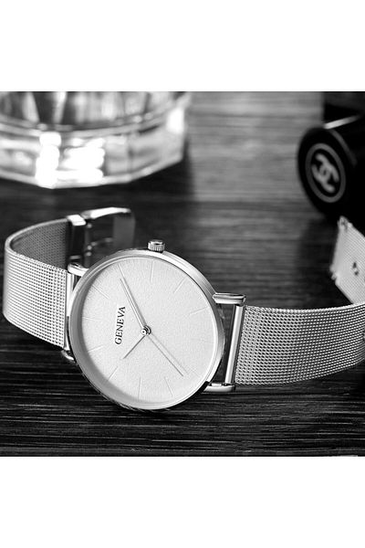 REDz Accessories Ultra-Thin Geneva Watch, Stainless-steel, Silver-White