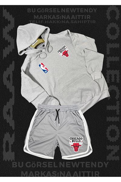 Minikelya Chigago Bulls Team Sweatshirt Shorts Combination Set for Fans 2 Items