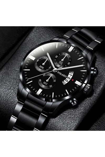 REDz Accessories Ceas de lux Link, cronograf, bărbătesc, oțel inoxidabil, negru-argintiu