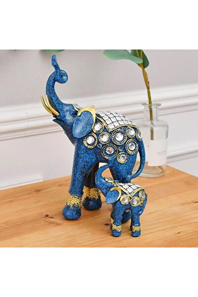 e-life shop Lüks Özel İşlemeli Anne Yavru Fil Biblo Dekoratif Ürün Ev Ofis Ye...