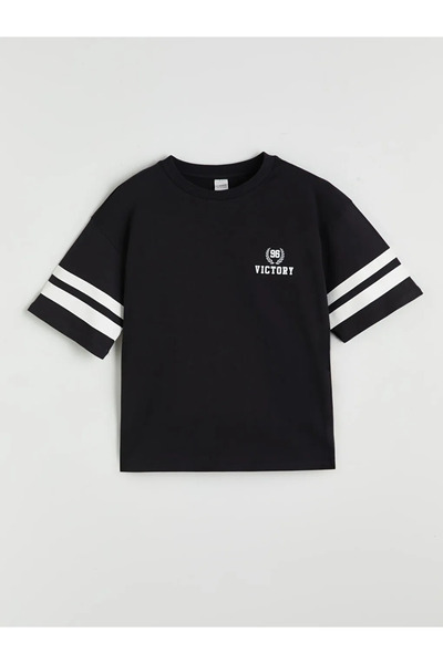 LC Waikiki LCW Kids Siyah Bisiklet Yaka Erkek Çocuk Tişört