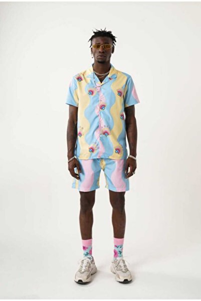 Marka Casablanca Çok Renkli Figür Desenli Gömlek Elbise Takım-Renkli Baskı Gö...