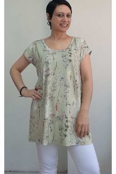 Mertcan Butik Cagla Green Size Whole Came Low Arm Combed Viscose T-Shirt