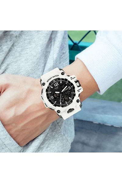 REDz Accessories Marathon Watch, Sports, for Men, Stopwatch and Alarm, Digital Date, Silicone Strap, White