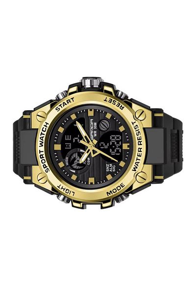REDz Accessories Ceas sport Thunder, pentru bărbați, afișaj digital cu dată și oră, aspect robust, curea din silicon, negru-auriu