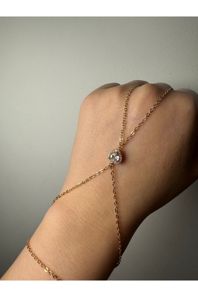 MODA Şahmeran Beyaz Taşlı Kalp Detaylı Gold Renkli Çelik Takı