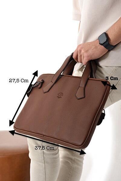 Westpolo Vegan Deri Unisex Laptop, Evrak Çantası - Taba