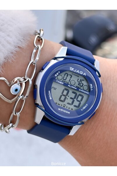 Jaga 32mm Pool Sea Use, Lighted,Calendar,Stopwatch Navy Blue Silicone Digital Sport Women Wrist Watch
