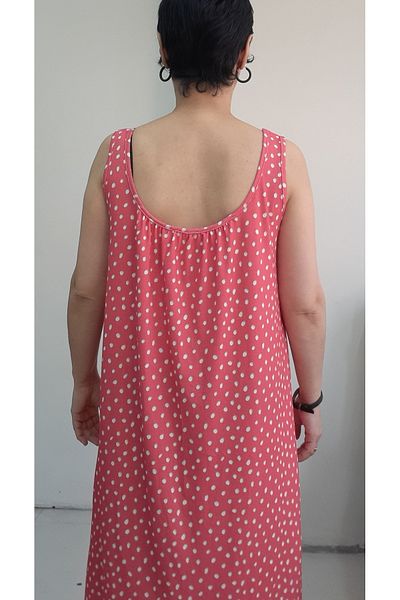 Mertcan Butik Pomegranate Flower Polka Dot Front Back Gathered Strap Combed Viscose Dress