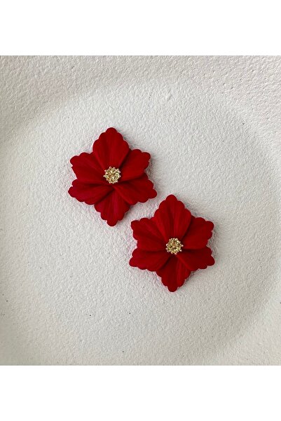ACCESSORY Gold detay kırmızı çiçek küpe tasarım küpe polimer kil çiçek küpe