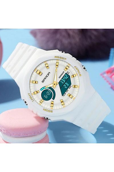 REDz Accessories Storm Glow Watch, Sports, Stopwatch and Alarm, for Men, Digital Display, Silicone Strap, White-Gold