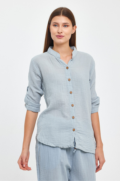 Heaven Ephesus Жіноча сорочка - Муслінова сорочка з високим коміром і довгими рукавами - 1010