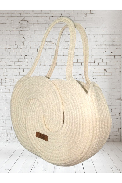 AZR HOME DESİGN Doğal jüt halat el yapımı krem el çanta