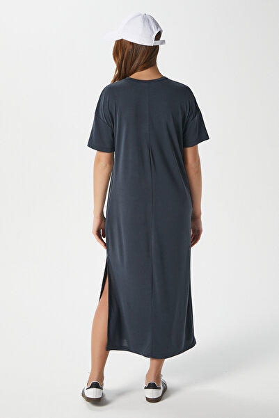 Ritnice Women's Modal Daily Comfort Anthracite Slit Dress 16556