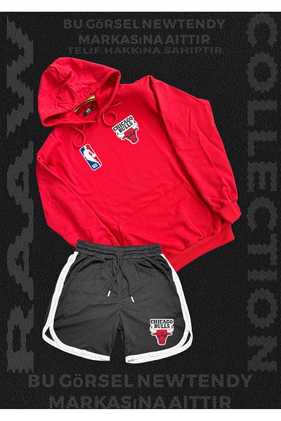 Minikelya Chigago Bulls Team Sweatshirt Shorts Combination Set for Fans 2 Items