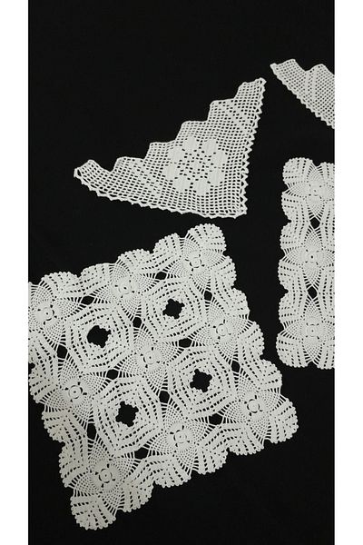 Papatyam Hand Knitted Crochet 2Pcs (20X20) 3Pcs (20X9) Lace/Vintage/Craft Dowry Lace/Cotton Rope