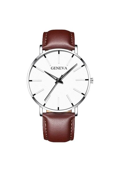 REDz Accessories Leather Effect Watch, Ultra-thin, Men's, Chronograph, Brown-Silver