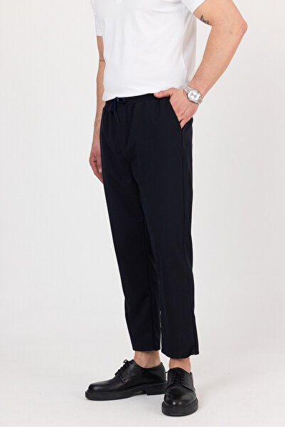 Buket Tekstil Men's Navy Blue Side Pocket Elastic Waist Relaxed Cut Fabric Trousers