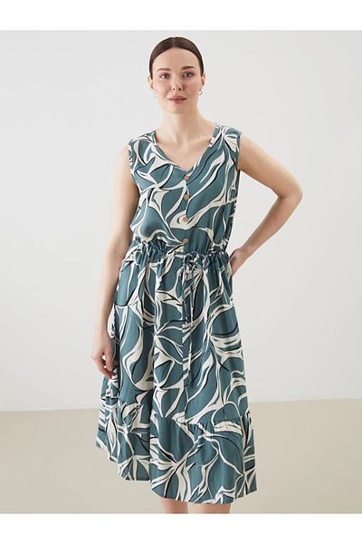 LC Waikiki Lcw grace green v-neck patterned a-line dress