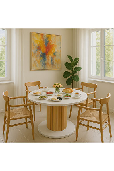 moka park avm Antoryum dekoratif şık yuvarlak tasarım mutfak masası yemek masası ahşap ayaklı