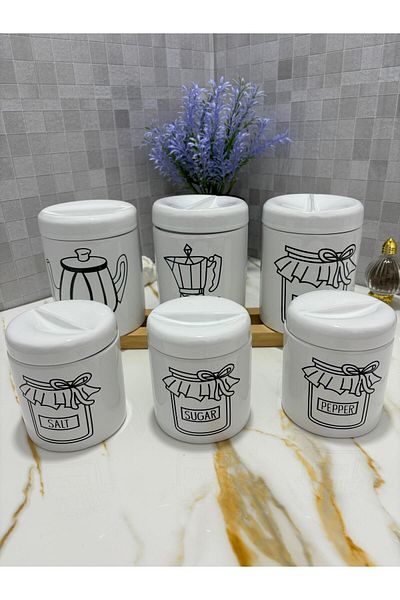 KRD Home Condiment Set with Lid - Tea, Sugar, Coffee, Salt, Pepper