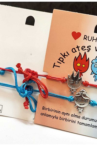 BaharEli Soul Mate Bracelet / Fire and Water / Lover - Wife - Friend - Friend - Draw Theme / Adjustable Rope
