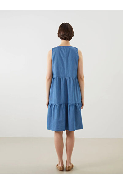 LC Waikiki LCWAIKIKI Κλασικό Indigo V-Neck Katkat Jean Φόρεμα