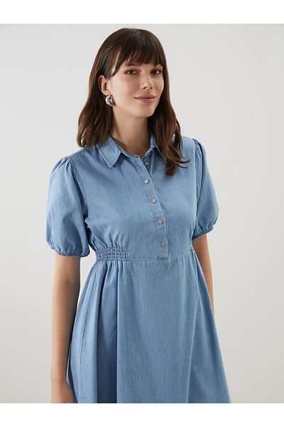 LC Waikiki Lcw comfort indigo shirt collar women's jean dress