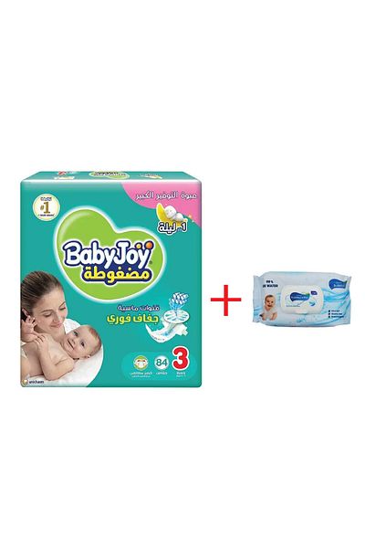 BabyJoy Baby Joy Diapers Size 3 84 Count + Bambino Wipes Box