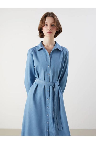 LC Waikiki Lcwaikiki classic indigo shirt collar women's jean dress