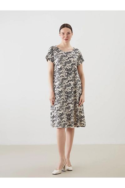 LC Waikiki Lcw Grace Black Crew Neck Print Women's Dress