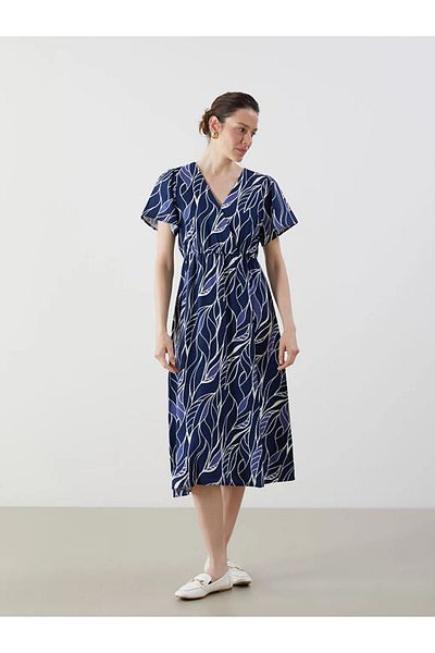 LC Waikiki Γυναικείο φόρεμα LCW Comfort Navy Blue με διπλό γιακά