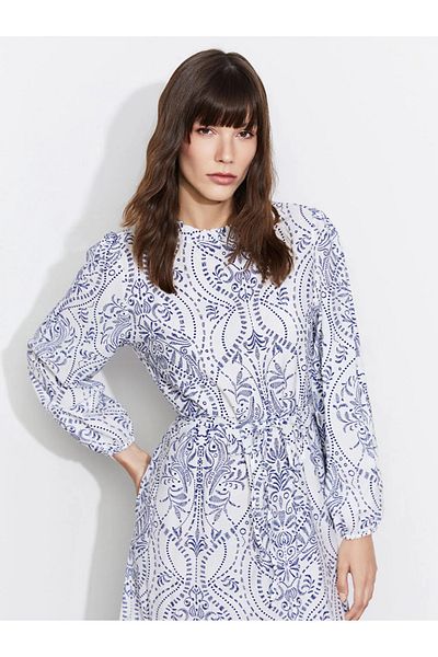 LC Waikiki Lcwaikiki Classic Blue Stand Collar Print Women's Dress
