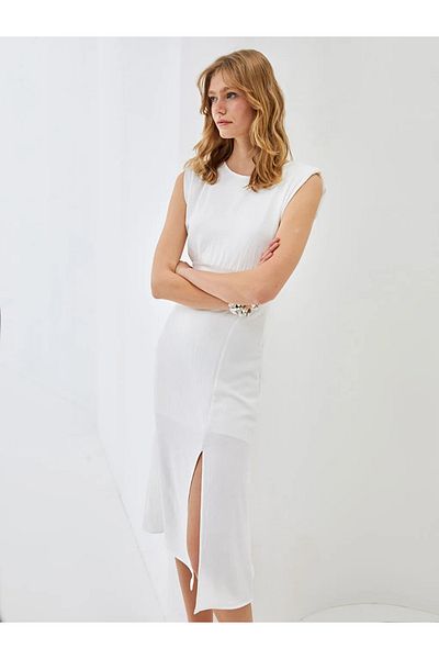 LC Waikiki Blais white crewneck women's dress