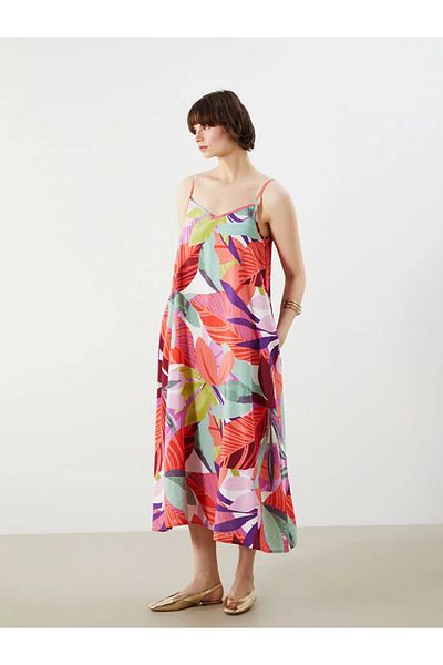 LC Waikiki Lcwaikiki classic mixed v-neck floral strap a-line dress