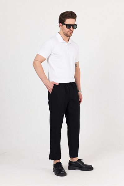 Buket Tekstil Men's Black Side Pocket Elastic Waist Relaxed Cut Fabric Trousers