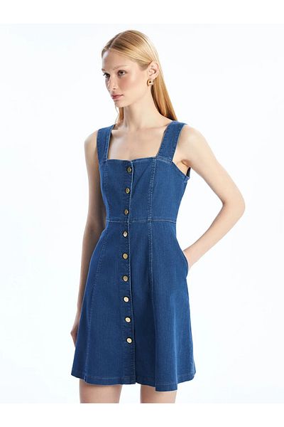 LC Waikiki Μίνι τζιν φόρεμα Natuvera Indigo Heart Collar