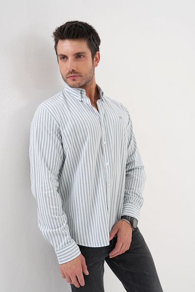 Catto Peak Men's Striped Washed 100% Cotton Regular Men's Shirt