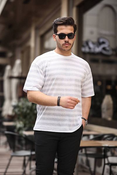 TMB Striped Crew Neck T-Shirt Light Gray