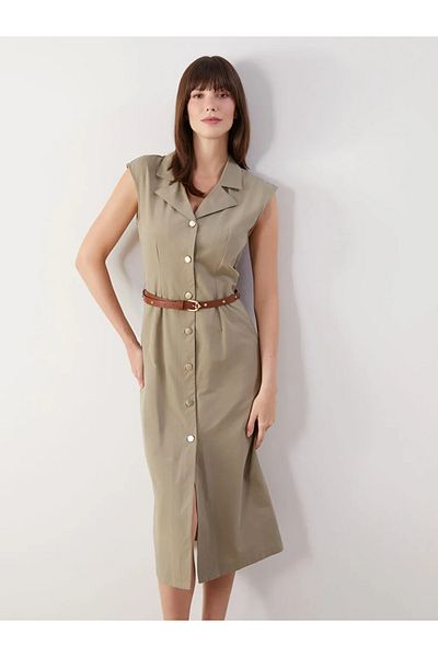 LC Waikiki Πράσινο πουκάμισο LCW Comfort με ζώνη