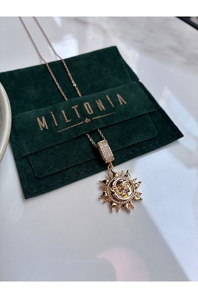 Miltonia Solar face zircon stone steel necklace