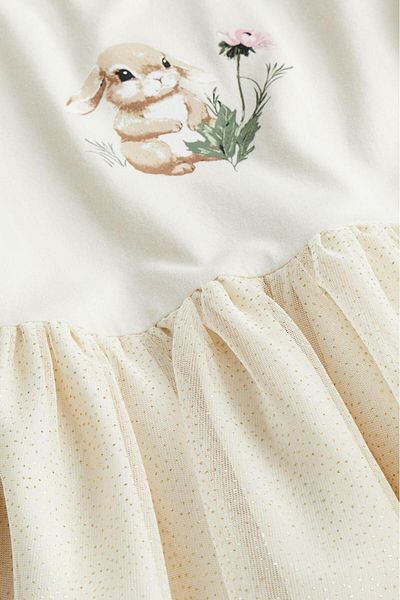 Pink Hippo Kids Girl's Rabbit Printed Skirt Tulle Short Sleeve Dress