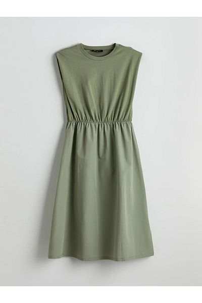 LC Waikiki Lcw comfort khaki bicycle collar a-line dress