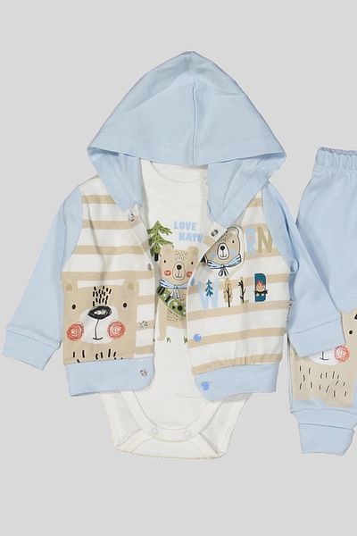 Akm Life 3-9 Months Baby Boy Top & Bottom Set Camping Hooded Blue