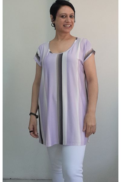Mertcan Butik Lilac White Color Size Whole Came Low Arm Combed Viscose T-Shirt