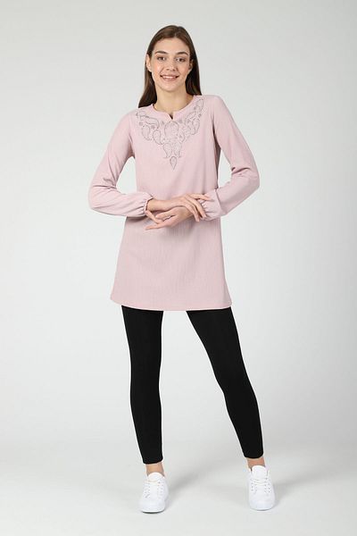 Dİ GİYİM Pink Stone Detail Tunic