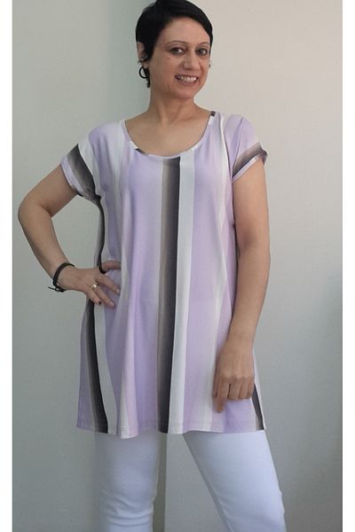 Mertcan Butik Lilac White Color Size Whole Came Low Arm Combed Viscose T-Shirt