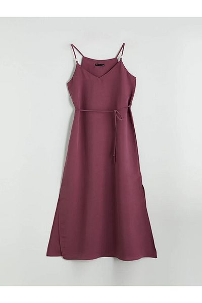 LC Waikiki Lcwaikiki classic burgundy v-neck modal blend strap dress